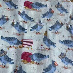 Joann Fabrics Pigeon Snack Novelty Print Cotton Fabric 2 Yards x 44" Cream Blue
